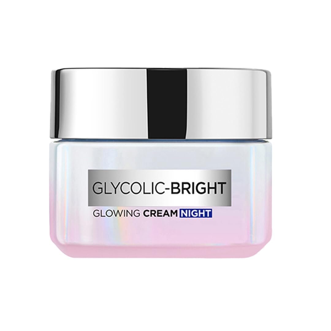L’Oreal Paris Glycolic Bright Glowing Night Cream, Overnight Brightening Cream, Glycolic Acid in Gel-Like Cream Texture, that Visbily Minimizes Spots & Reveals Glowing skin, 15ml
