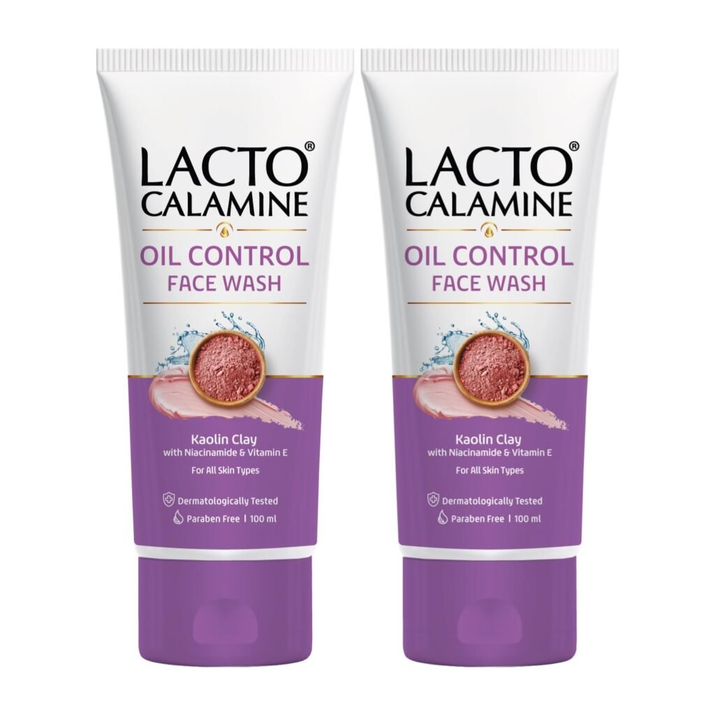 Lacto Calamine Face Wash For Oily Skin |100ml each- Pack of 2 | Kaolin Clay, Niacinamide & Vitamin E | Facewash Reduces Excess Oil, Controls Pimples, Blackheads & Whiteheads |Face wash For Women & Men