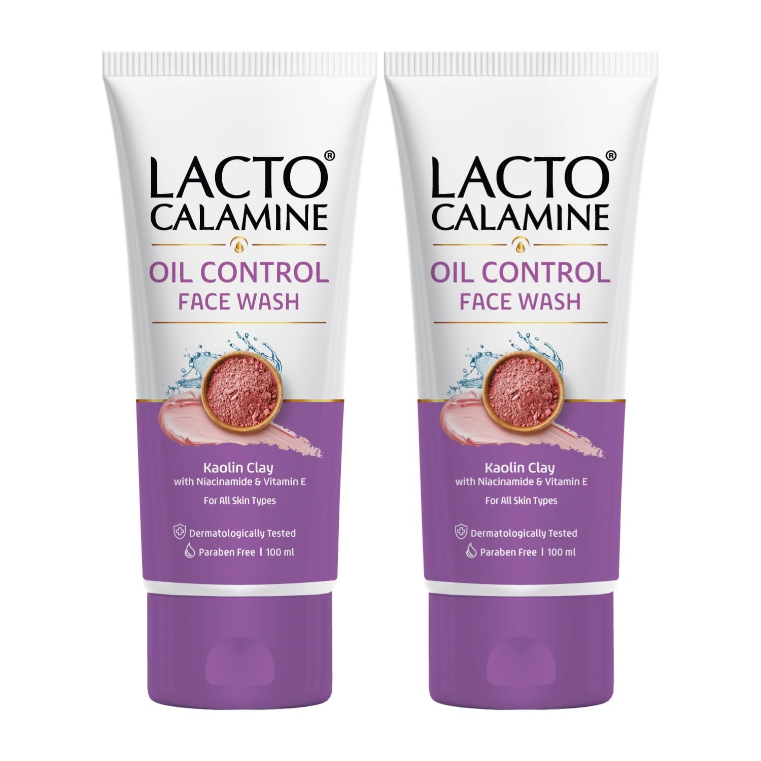 Lacto Calamine Face Wash For Oily Skin |100ml each- Pack of 2 | Kaolin Clay, Niacinamide & Vitamin E | Facewash Reduces Excess Oil, Controls Pimples, Blackheads & Whiteheads |Face wash For Women & Men