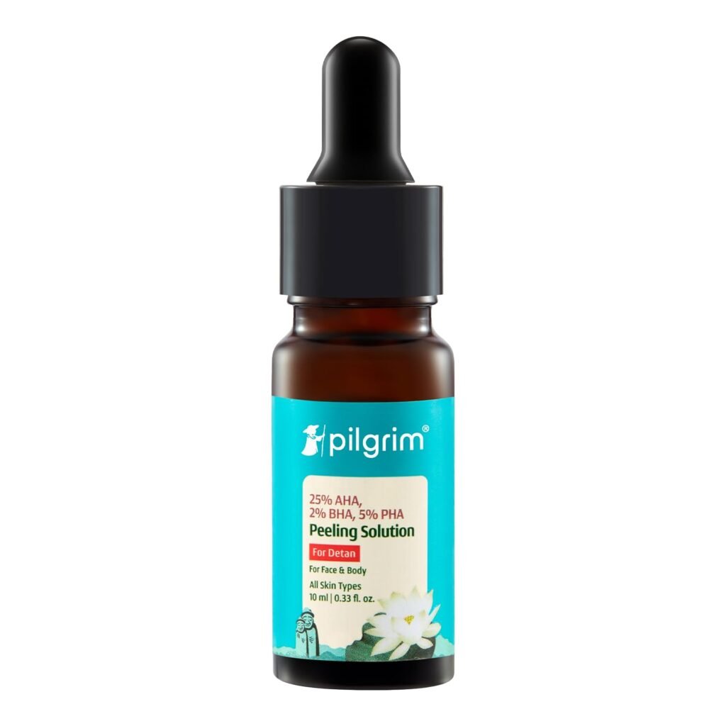 Pilgrim 25% AHA + 2% BHA + 5% PHA Peeling Solution 10ml For Face & Body |10-Minute Facial At Home|Gentle Exfoliating Serum for Tan Removal |For Glowing Skin, Even Skin Tone, Pore Cleansing |Men, Women