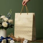 PrettyKrafts Leaf Printed Paper Gift Bags | Pack of 5 | 38x28x9 cm | Large Size | Reusable & Eco-Friendly Paper Bags for Gifting, Parties, Return Gifts, Shopping and Special Occasions (Gold)