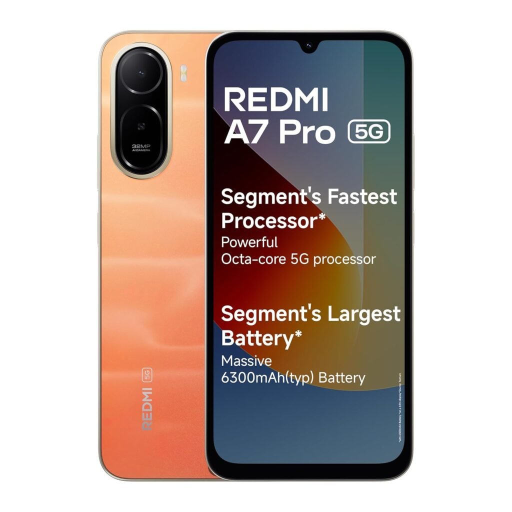 REDMI A7 Pro 5G (Sunset Orange, 4GB RAM,128GB Storage) | Segment’s Fastest Processor | Segment’s Largest Battery | Segment’s Largest & Smoothest 6.9in 120Hz Display