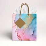 Sainet™ Gift Bags – Paper Bags For Return Gifts – Paper Gift Bag – Medium – Carry Bags For Gifting – Goodie Bags With Tissue & Thank You Card – Gift Covers – Pack of 5, Blue Pink Marble