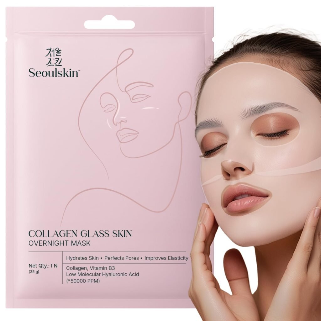 SeoulSkin Collagen Glass Skin Overnight Mask – Korean Collagen Face Mask with Low Molecular Collagen & Hyaluronic Acid, Pore Perfecting & Hydrating, Paraben-Free, For All Skin Types (1N)