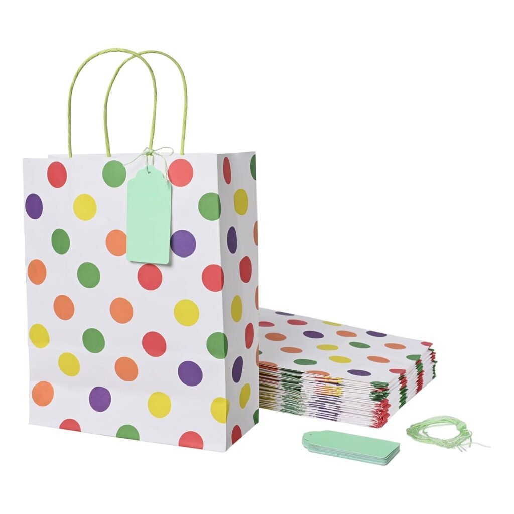 Suffix Retail (Pack Of 20) Polka Dots Multicolor Paper Bags For Return Gifts With Gift Tags & Threads/Gift Bags For Corporate Events (12X8.7X3 Inches) | Party Favor Bags – 100Gsm Suffix Retail (Pack Of 20) Polka Dots Multicolor Paper Bags For Return Gifts With Gift Tags & Threads/Gift Bags For Corporate Events (12X8.7X3 Inches) | Party Favor Bags – 100Gsm
