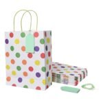 Suffix Retail (Pack Of 20) Polka Dots Multicolor Paper Bags For Return Gifts With Gift Tags & Threads/Gift Bags For Corporate Events (12X8.7X3 Inches) | Party Favor Bags – 100Gsm