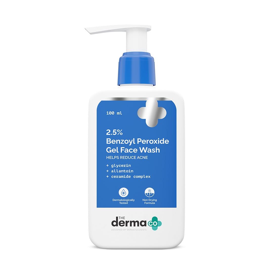 The Derma Co . 2.5% Benzoyl Peroxide Gel Face Wash|With Ceramide Complex & Glycerin|Treats Active Acne|Kills 99.9% Of Acne Bacteria|Non-Drying Formula|For Oily & Acne Prone Skin|For Unisex|100 Ml