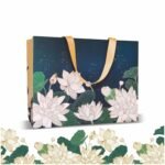 VESTTA -ELEGANCE REDEFINED Gift bags, Large, 13 (L) x 5.5 (B) x 10 (H) Inches, Vintage Lotus Print, Matt Finish, Gold Stamping for All Celebrations, with Gift Tags-Premium Collection, 5 COUNT