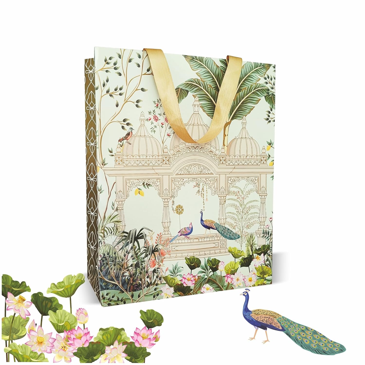 VESTTA -ELEGANCE REDEFINED Paper Board Gift Bags Large 11.75 X 5 X 15″ (Inches,Vintage Arabic Design,Gloss Lamination,For Christmas,Eid,Weddings With Gift Tags (5,Multi Coloured,1 Count)