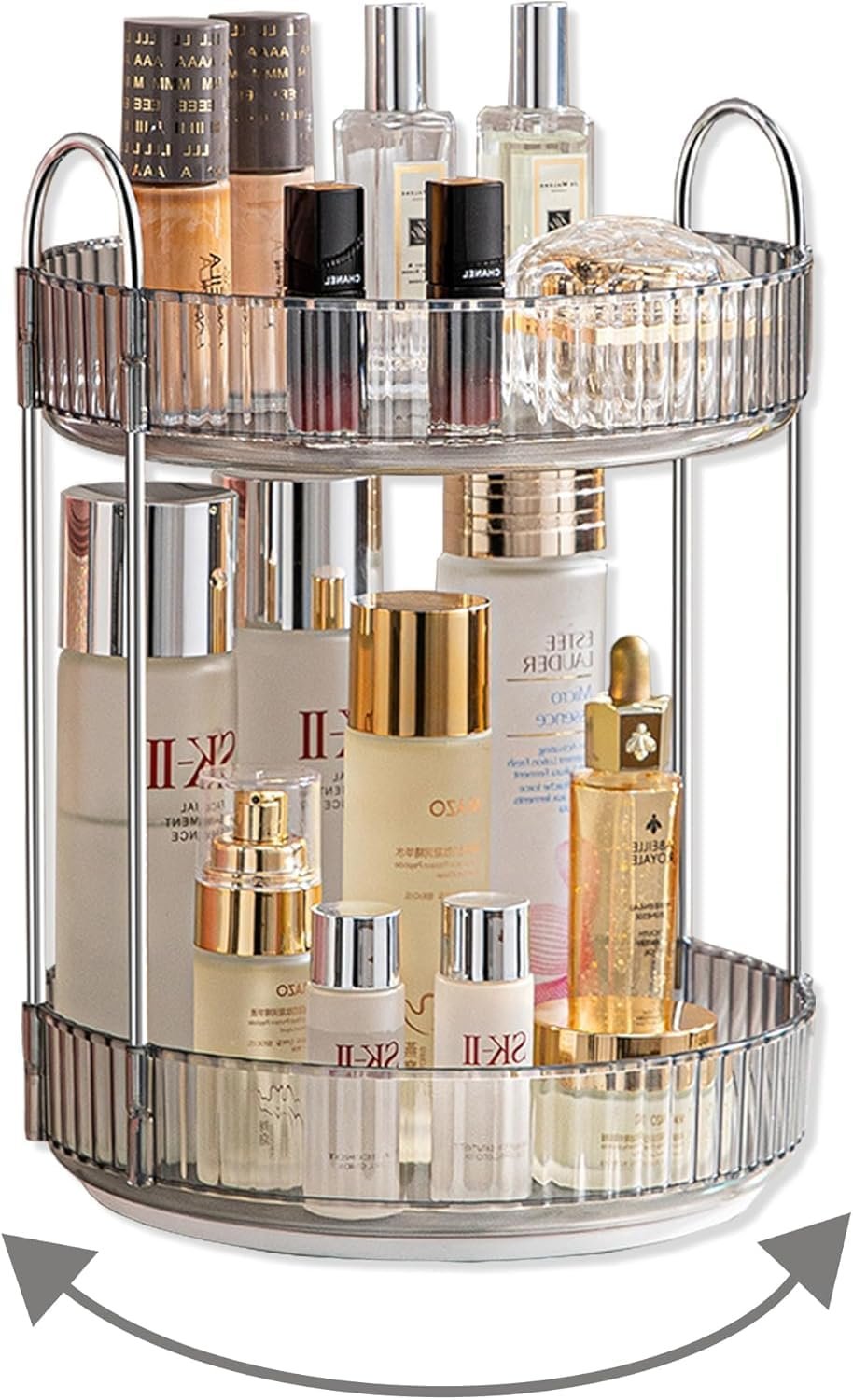 360° Rotating Makeup Organizer, 2 Tier Cosmetic Storage Stand for Skincare, Perfume, Lipstick & Beauty Products, Luxury Vanity Organizer for Bathroom, Bedroom & Dressing Table