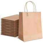 Aakriti Brown Paper Bags with Handles, Size 8.5″x4.5″x11″, Pack of 10, Kraft Grocery Shopping Bags, Wedding Party Favor Bags, Retail Merchandise Bags
