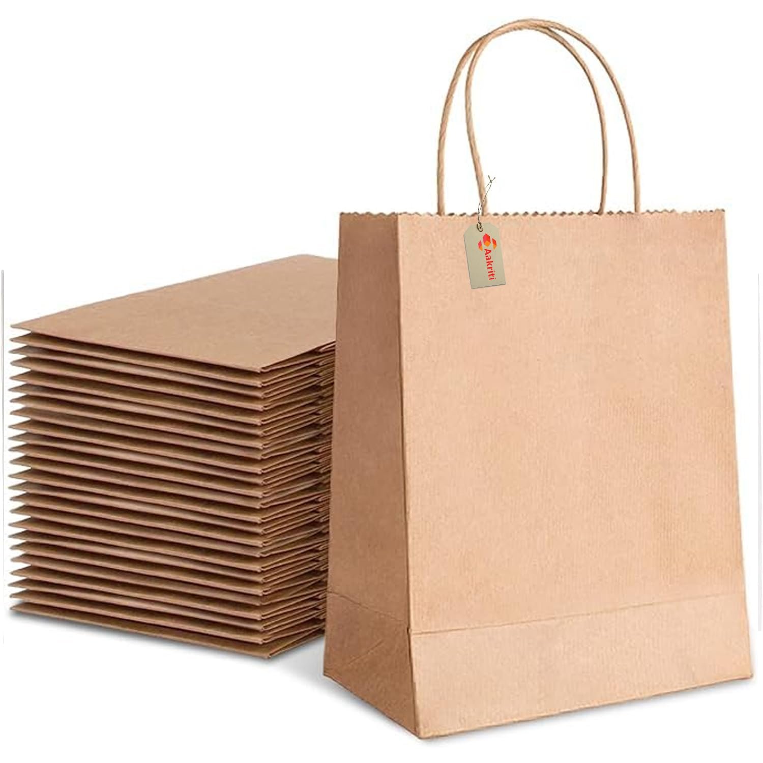 Aakriti Brown Paper Bags with Handles, Size 8.5″x4.5″x11″, Pack of 10, Kraft Grocery Shopping Bags, Wedding Party Favor Bags, Retail Merchandise Bags