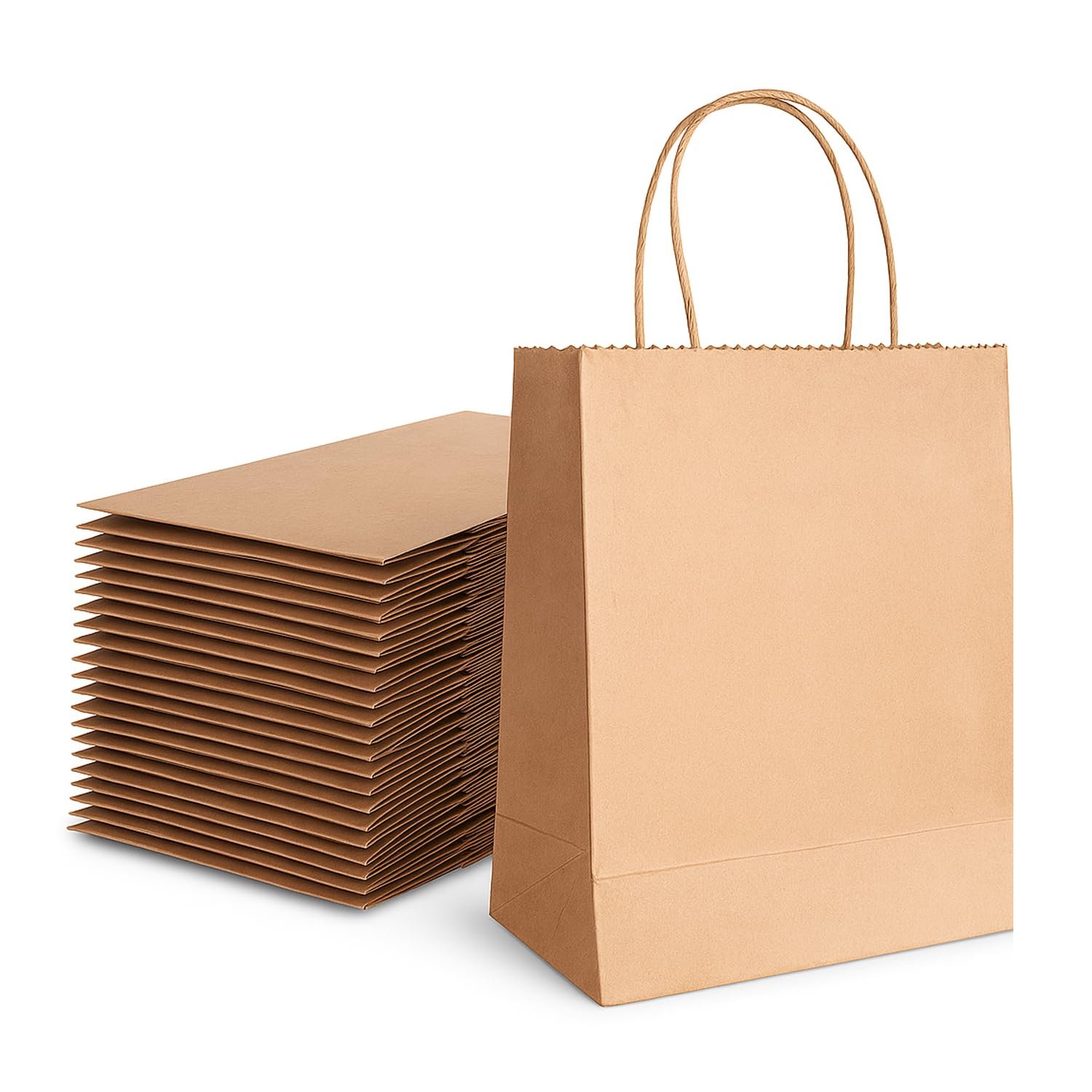 Aakriti Craft Paper Bags, Rakhi Gift Bags with Handles, Small Craft Shopping Bags in Bulk for Boutiques, Small Business, Retail Stores, Gifts & Merchandise (BROWN-25PCS, Mini: 8.5″ x 7″ x 3.5 Inches)