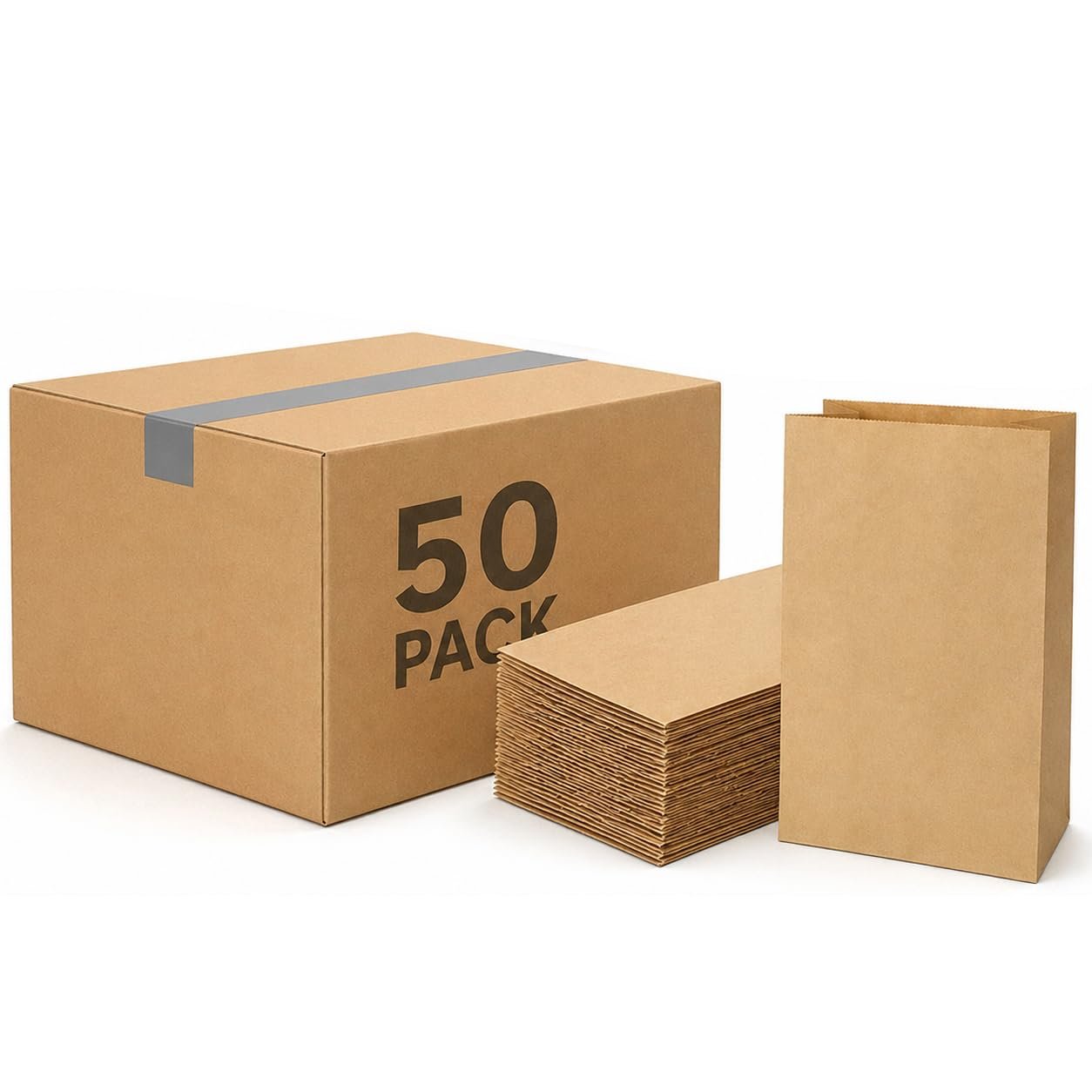 Aakriti Grocery Bags 7 x 4.5 x 11 Inches, 50pcs Heavy Duty Brown Kraft Paper Bags, Recyclable Durable Bags for Grocery, Gifts, Retail, Food Delivery