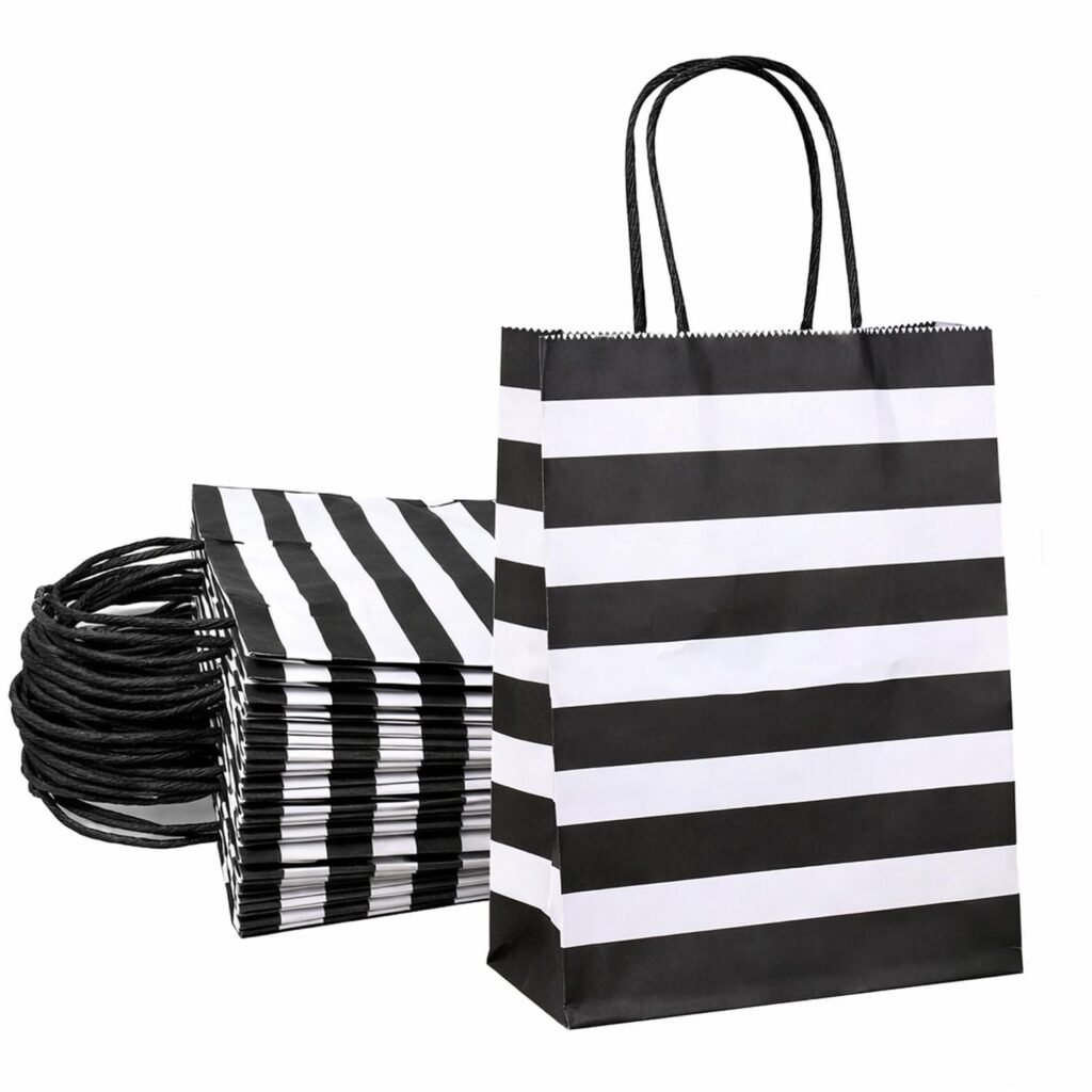 Aakriti Paper Gift Bags with Handles – Black & White Striped Design, Perfect for Party Favors, Return Gifts & Retail Packaging, Medium Size 10 x 4 x 12 Inches (L x W x H), Pack of 10 Aakriti Paper Gift Bags with Handles – Black & White Striped Design, Perfect for Party Favors, Return Gifts & Retail Packaging, Medium Size 10 x 4 x 12 Inches (L x W x H), Pack of 10