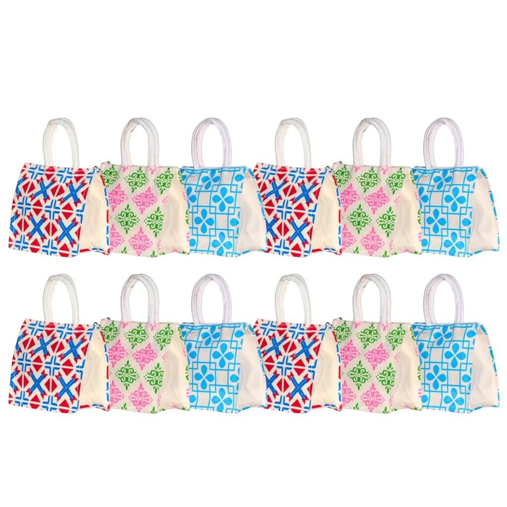 Anumala® Return Gift Bags – Eco-Friendly Jute, 8x4x10 Inches – Multipurpose for Festivals, Marriages & Functions – 12pcs (canvas multi design) Anumala® Return Gift Bags – Eco-Friendly Jute, 8x4x10 Inches – Multipurpose for Festivals, Marriages & Functions – 12pcs (canvas multi design)