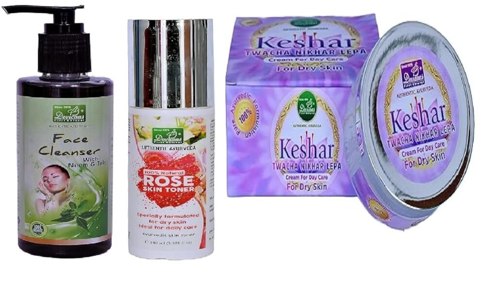 Ayurvedic Day Care Skin Routine Combo – Keshar Lepa 50g + Rose Skin Toner 100ml + Neem Tulsi Face Wash 200ml | Natural Brightening, Cleansing & Hydrating Daily Skin Care Kit