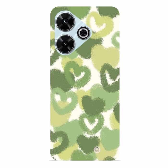 Back Cover for Redmi 13 5G / Redmi 13 Prime Edition/Poco M6 Plus 5G, Plastic, Multicolor Green Hearts Pattern