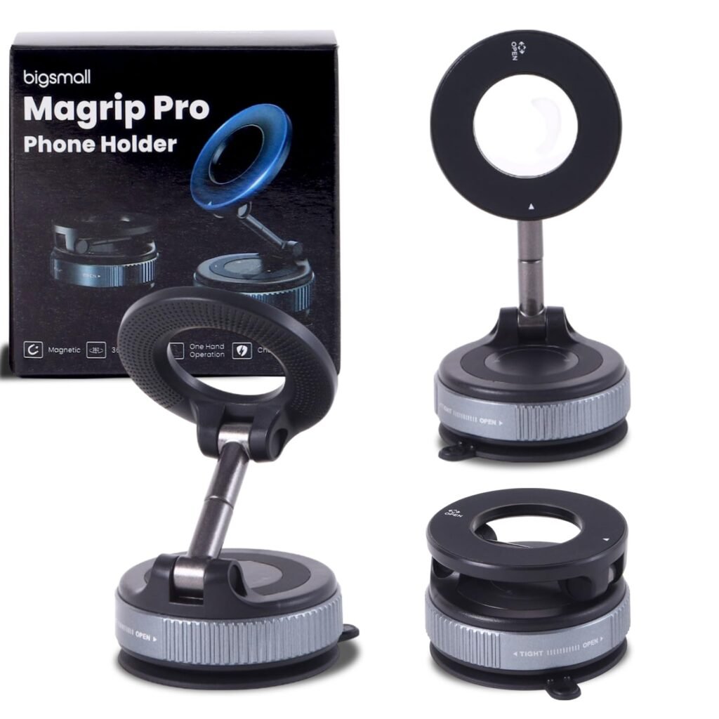 Bigsmall Pro Magnetic Car Phone Holder, 360° Rotation, Adjustable Arm, Strong Suction, Android, iPhone and Laptop Compatible | Universal Mobile Holder | 6-Month Warranty (Black, Pack of 3)
