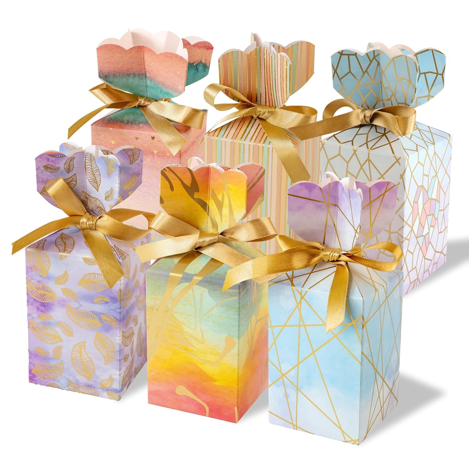 Birch & Co. Gift Packing Box – Box For Gift – Paper Favour Boxes For Baby Shower Return Gift – Multipurpose Paper Box For Wedding Party – Personalized Gifts, Pack Of 12 With Golden Strips