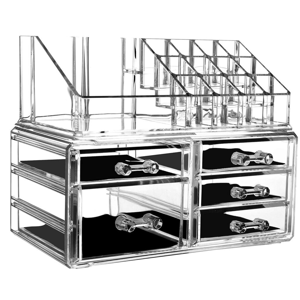 Clear Makeup Organizer for Bathroom, Stackable Cosmetics Storage with Drawers, Makeup and Skincare Organizer for Vanity Countertop Clear Makeup Organizer for Bathroom, Stackable Cosmetics Storage with Drawers, Makeup and Skincare Organizer for Vanity Countertop