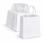 ECOFOLD White Paper Gift Bags with Handles | Plain Kraft Carryout & Shopping Bags | Strong & Eco-Friendly | Small (7 x 3.5 x 8.5 in) | Pack of 30