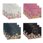 Lavya Medium Size Flower Print Gold Foil Work Paper Gift Bags | Return Gift Carry Bags For Party, Wedding, Festive Gifting, Diwali, Birthday (Floral Gold) (Medium 12.5x10x4.5 Inch, Pack of 12)