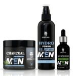 Men’s Skincare Kit, Activated Charcoal Face Scrub 100g, Hydro Power Gel Face Wash 100ml, Acne Clear Serum30ml
