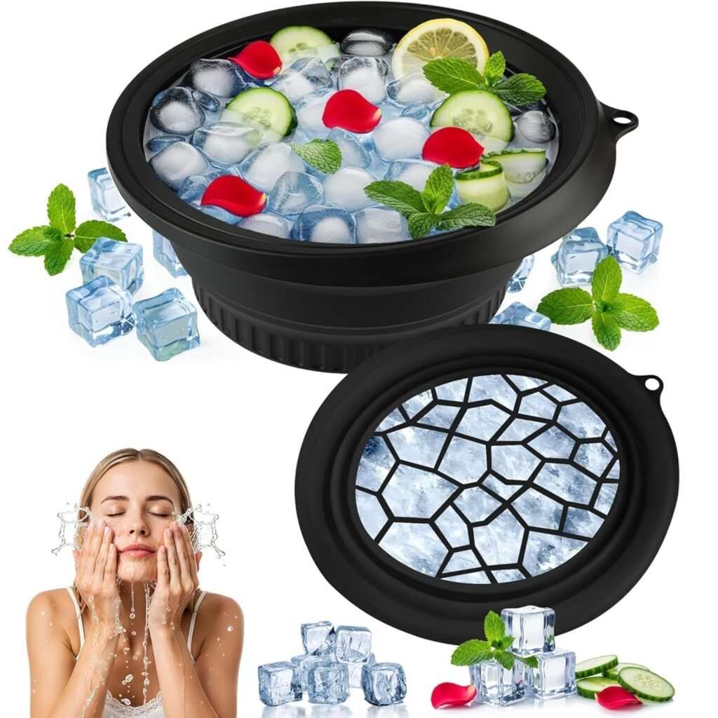 Silicone Face Ice Bowl with Built-In Ice Tray, Reusable Facial Ice Bath Mold for Skin Care, Ice Water Face Dunk Bowl for Puffy Face, Pore Tightening and Cooling Beauty Treatment 1 PCS