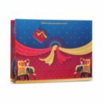 VESTTA -ELEGANCE REDEFINED Gift Paper Bag,Extra Large,17 (L) X 5 (B) X 13 (H) Inch,Bandhan,Dulha Dulhan,Barat Print For Weddings,Engagements,Bridal Showers,Anniversaries – Blue,Red,10 Count