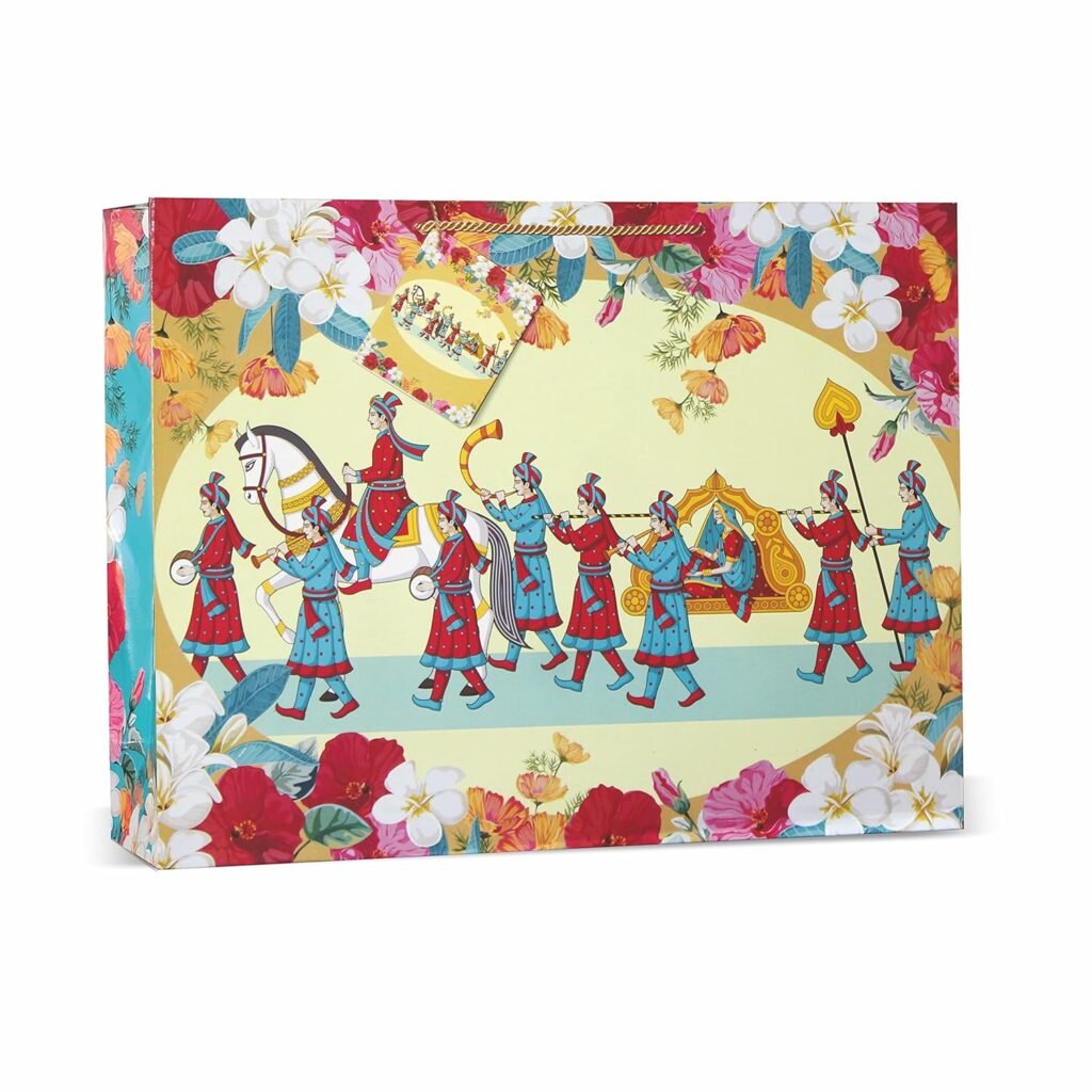 VESTTA -ELEGANCE REDEFINED Gift Paper bag, Extra Large, 17 (L) x 5 (B) x 13 (H) Inches, Pack of 10, Abstract Floral Barat Print for Weddings, Engagements, Bridal Showers with Gift Tags VESTTA -ELEGANCE REDEFINED Gift Paper bag, Extra Large, 17 (L) x 5 (B) x 13 (H) Inches, Pack of 10, Abstract Floral Barat Print for Weddings, Engagements, Bridal Showers with Gift Tags