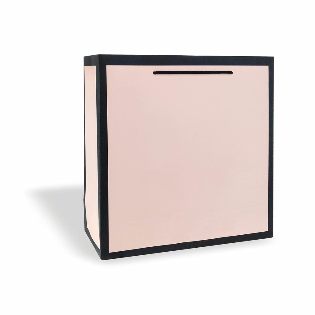 VESTTA -ELEGANCE REDEFINED Paper Gift Bag, 12 Inch(L) X 4.5 Inch(B) X 12 Inch(H), Plain Pastel With Black Border For Weddings,Birthdays, Christmas, Diwali With Gift Tags(Large, Pink)