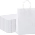 AMINIT Paper Bags, Gift Bags with Handles, Small Craft Shopping Bags in Bulk for Boutiques, Small Business, Retail Stores, Gifts & Merchandise(10X13X5 Inch,White)