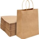 AMINIT Paper Bags, Gift Bags with Handles, Small Craft Shopping Bags in Bulk for Boutiques, Small Business, Retail Stores, Gifts & Merchandise(10X13X5 Inch,Brown)