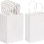 Aakriti White Kraft Paper Bags with Handles – Small 8×3.5×9.5 Inch – Shopping, Retail, Return Gift, Merchandise & Party Favor Bags for Birthday, Wedding – Pack of 100