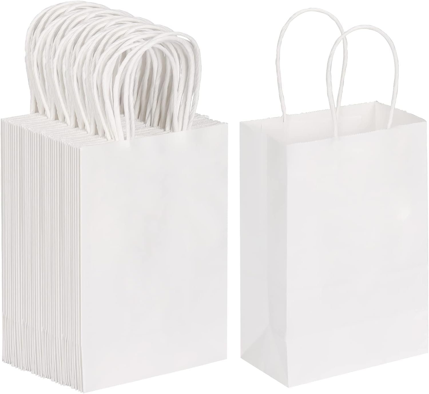 Aakriti White Kraft Paper Bags with Handles – Small 8×3.5×9.5 Inch – Shopping, Retail, Return Gift, Merchandise & Party Favor Bags for Birthday, Wedding – Pack of 100