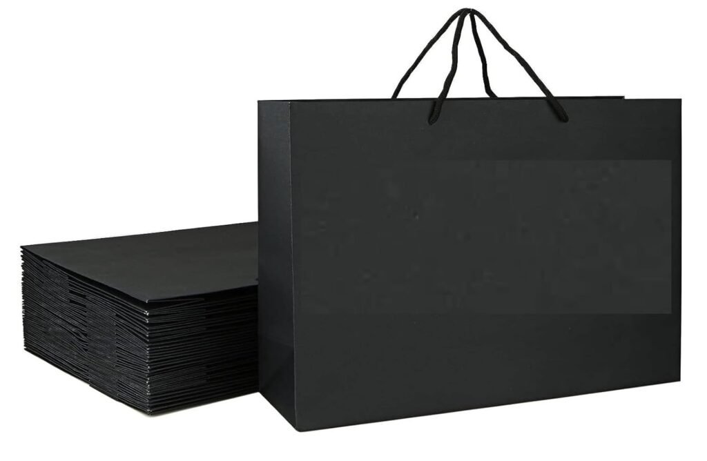 Amit Marketing Black Paper Carry Bag – 250 GSM Kraft Matt Lamination Paper Bags with Braided Cotton Handle I for Return Gifts Carrying Packaging Shopping Grocery Parcel Take Out – L15xW4.25xH11 Inch (10 Pcs) Amit Marketing Black Paper Carry Bag – 250 GSM Kraft Matt Lamination Paper Bags with Braided Cotton Handle I for Return Gifts Carrying Packaging Shopping Grocery Parcel Take Out – L15xW4.25xH11 Inch (10 Pcs)