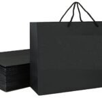 Amit Marketing Black Paper Carry Bag – 250 GSM Kraft Matt Lamination Paper Bags with Braided Cotton Handle I for Return Gifts Carrying Packaging Shopping Grocery Parcel Take Out – L15xW4.25xH11 Inch (10 Pcs)