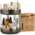 Asayuee 360° Rotating Makeup Organizer, 2 Tier Large Capacity Makeup Storage for Skincare, Perfume, Cosmetics & Beauty Accessories, Vanity Organizer for Dressing Table & Bathroom Countertop, Gray