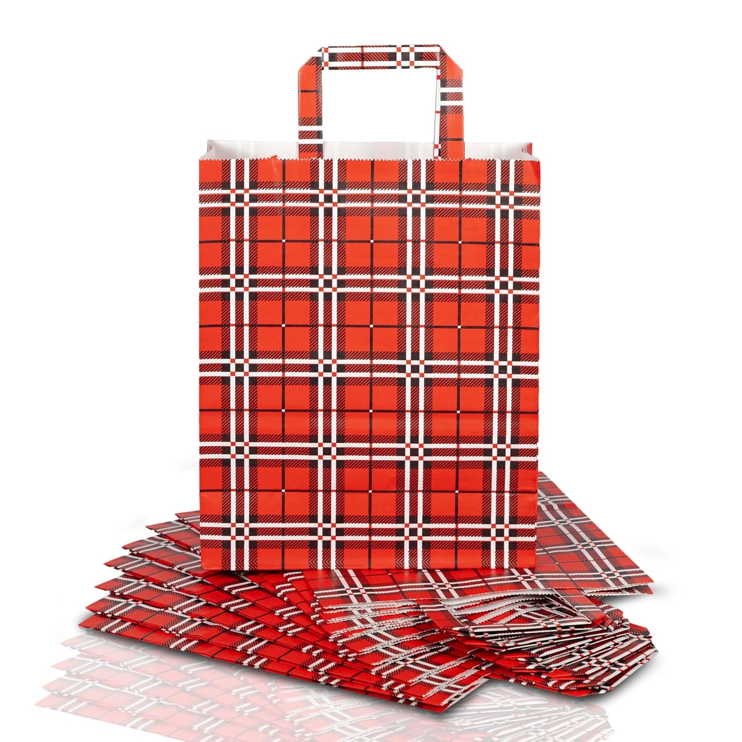 Gift Paper Bags for Return Gifts | Hirakani Premium Small Paper Carry Bags for Gifting | Goodie Bags | Pack of 10 | Birthday, Wedding, Baby Shower | Eco Friendly | Size 9″X4″X11″ (Red and Black)