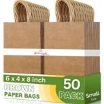 Gitanjali Paper Curves® Gift Bags- 6″x8″x4″ 50pcs Brown -Small Paper Return Gift Bag, Party Favor kraft Paper Shopping Retail Paper Carry Bags, Disposable Paper covers (6x8x4 in Brown, 50 pack)
