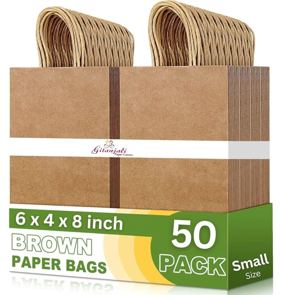 Gitanjali Paper Curves® Gift Bags- 6″x8″x4″ 50pcs Brown -Small Paper Return Gift Bag, Party Favor kraft Paper Shopping Retail Paper Carry Bags, Disposable Paper covers (6x8x4 in Brown, 50 pack) Gitanjali Paper Curves® Gift Bags- 6″x8″x4″ 50pcs Brown -Small Paper Return Gift Bag, Party Favor kraft Paper Shopping Retail Paper Carry Bags, Disposable Paper covers (6x8x4 in Brown, 50 pack)