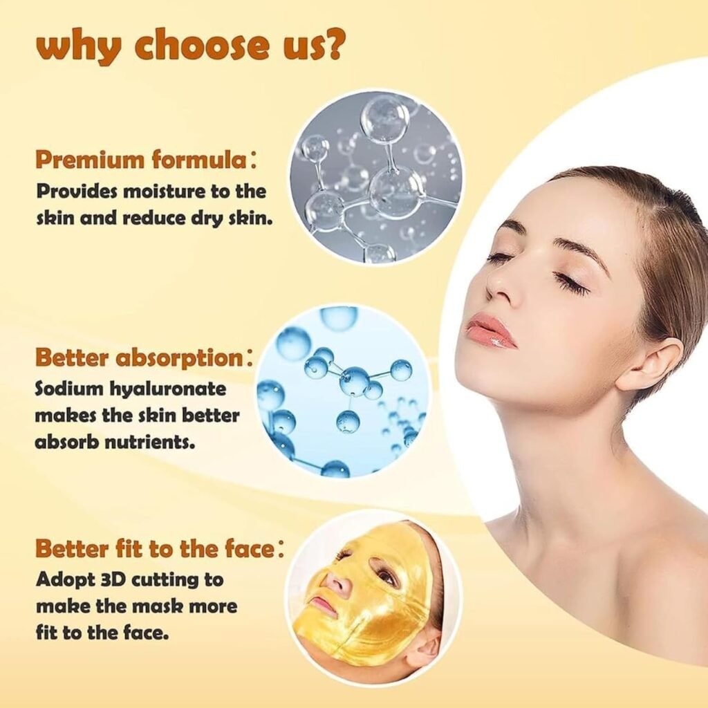 Gold Face Mask – 24K Gold Crystal Gel Collagen Facial Masks | Anti-Aging, Anti-Wrinkle, Puffiness & Skin Tightening Treatment | Hydrating & Brightening Skincare Gold Face Mask – 24K Gold Crystal Gel Collagen Facial Masks | Anti-Aging, Anti-Wrinkle, Puffiness & Skin Tightening Treatment | Hydrating & Brightening Skincare