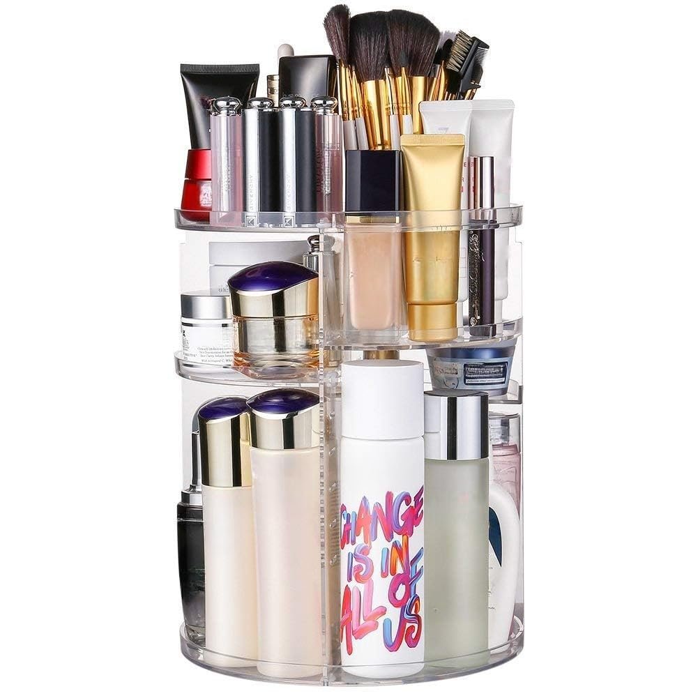 INOVERA (LABEL) Cosmetic Makeup Organizer for Women, Bride & Girls – 360 Rotating Storage Organiser Box – Dressing table Vanity Case Holder for Lipsticks, Skincare Kit & Brushes Set – Transparent