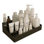 Large Makeup Organizer Case with Compartments, Skincare Storage Holder for Vanity, Bathroom Countertop Cosmetic Display, Multi Section Desktop Organizer for Beauty Bottles (Black)