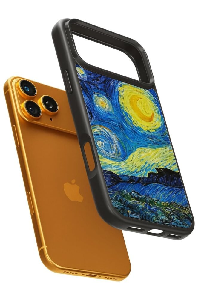 Metal Back 2D TPU Shockproof Custom Back Cover Phone Case Compatible with iPhone 17/17 Pro/ 17 pro max/ 17 Air Supports Magnet Safe Charging | Hard Mobile Cover – Starry Night Case