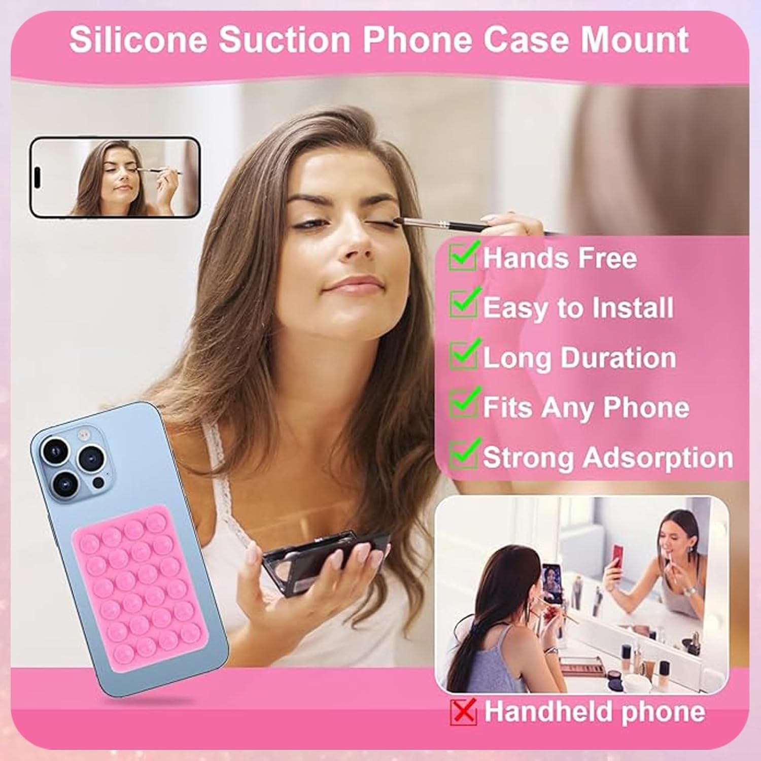 Shiatsu Silicone Suction Mount,Non Slip Suction Cup Mount,Hands-Free Accessories Holder for Selfies and Videos,Silicon Adhesive Phone Stand Sticky (Black, Pure White)