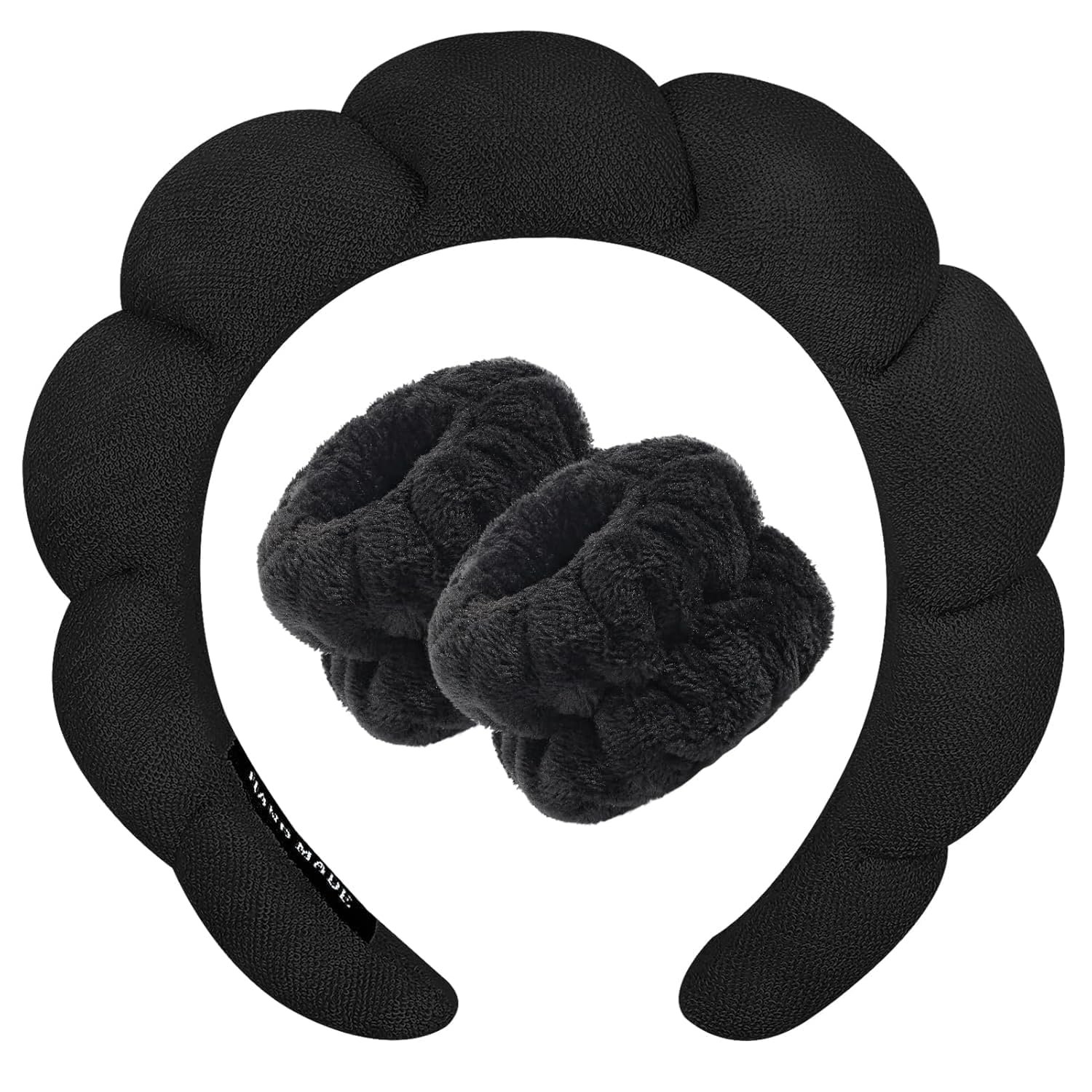 Spa Headband Wristband for Women Girls Face Washing, Facial Skincare Headband Sunflower Sponge Makeup Hairband Wrist Washband Combo Set – Pink (Black, 1 COUNT)