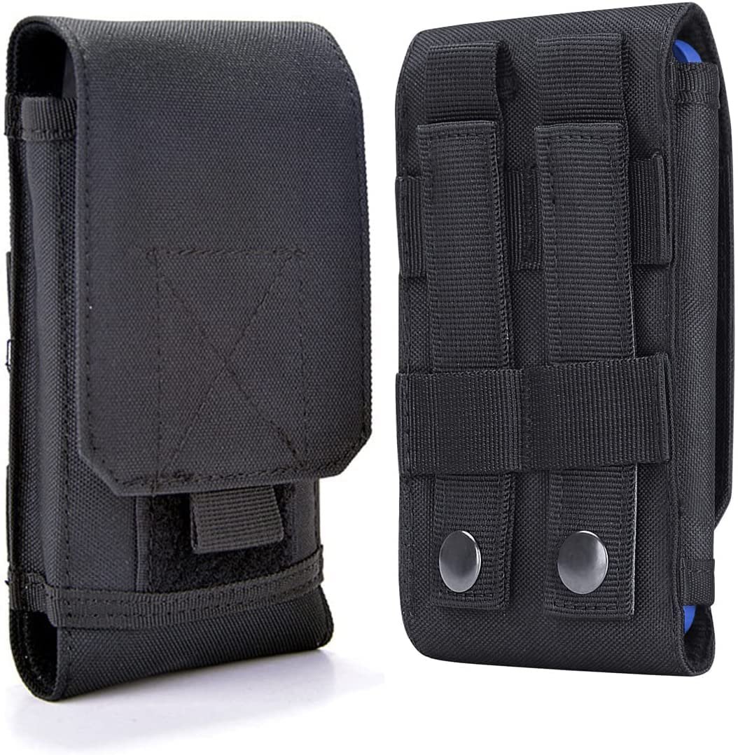 Tactical MOLLE Holster Army Mobile Phone Belt Pouch EDC Security Pack Carry Accessory Kit Waist Bag Case Compatible iPhone 13 Pro X XS Max XR 7 8 6/6s Plus Samsung Galaxy S10 S9 S8 Plus, Black