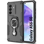 TheGiftKart Tough Armor Bumper Back Case Cover for Samsung Galaxy A55 5G | Ring Holder & Kickstand in-Built | 360 Degree Protection Back Case Cover for Samsung Galaxy A55 5G (PC & TPU, Black)